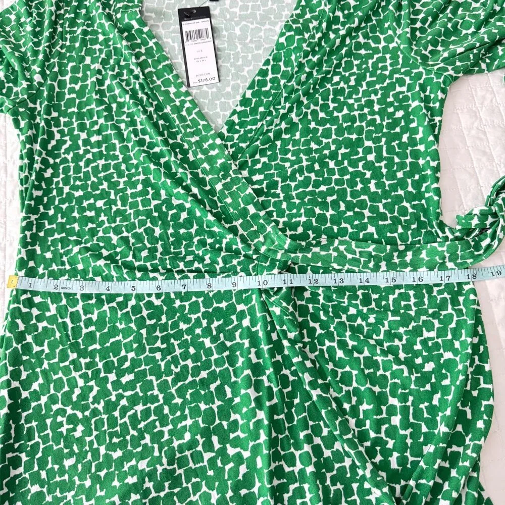 BCBG Max Azria Green White Wrap Dress Size L, Long Sleeve Abstract Pattern - Picture 8 of 11